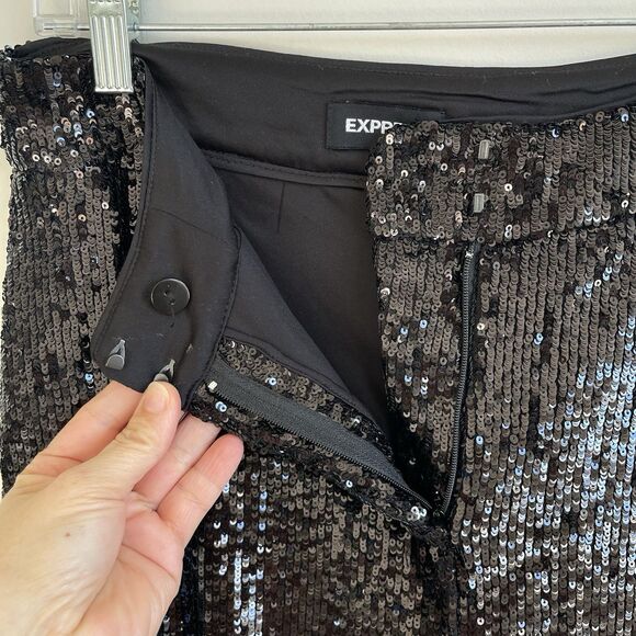 Express High Waisted Sequin Cocktail Party Ankle Pant Black Size Medium NWT - Picture 7 of 13